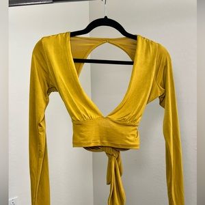 Mustard, yellow keyhole, long sleeve crop top